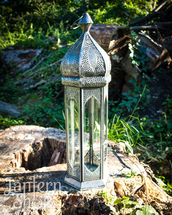 Silver needlepoint tower lantern