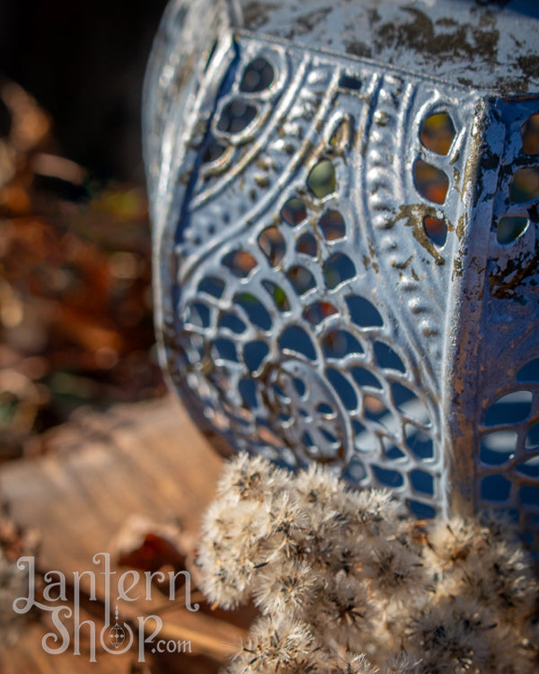 Silvered paisley basket lantern